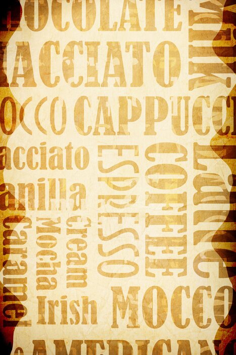 Fototapete Typografisches Motiv mit Kaffeesorten