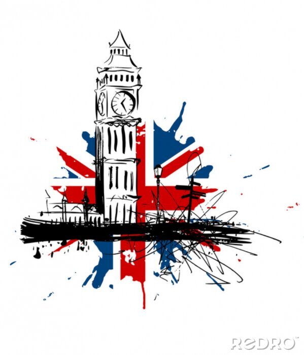 Fototapete UK Big Ben Flagge