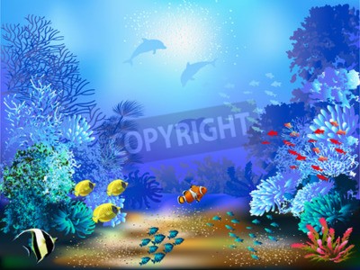 Fototapete Unterwasserpflanzen und Tiere