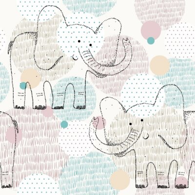 Vector gezeichnet nahtlose geometrische Muster mit Elefanten