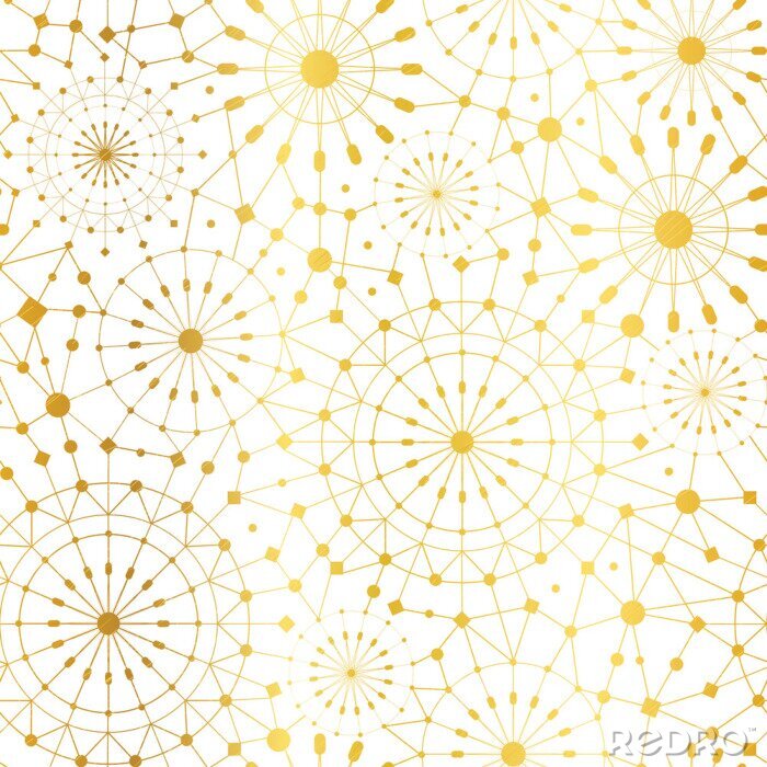 Fototapete Vector Golden White Zusammenfassung Netzwerk Metallic Kreise Nahtlose Muster Hintergrund. Groß für elegantes Goldbeschaffenheitsgewebe, Karten, wedding Einladungen, Tapete.
