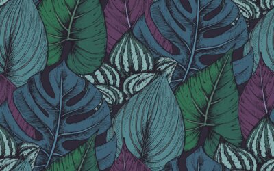 Vector nahtlose Muster mit Kompositionen von Hand gezeichnet tropischen Pflanzen