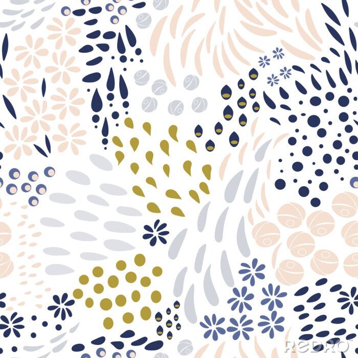 Fototapete Vector organischen nahtlosen abstrakten Hintergrund, botanisches Motiv, freihändiges Gekritzelmuster.