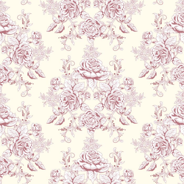 Fototapete Vector seamless background. Hand drawing of a bouquet victorian garden roses. Vintage style