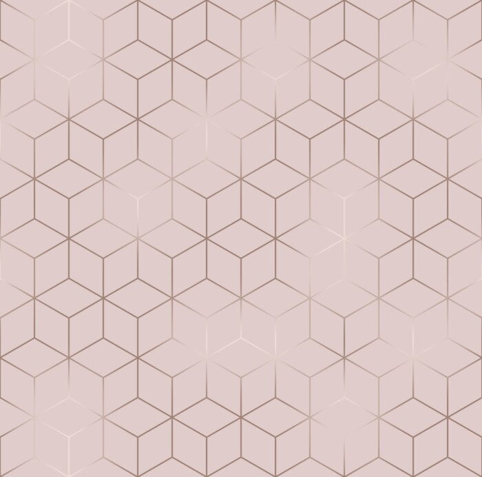 Fototapete Vector seamless hexagon background. Geometric pattern grid with rose gold lines