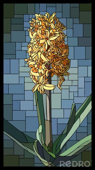 Fototapete Vector stained glass window with blooming hyacinth.