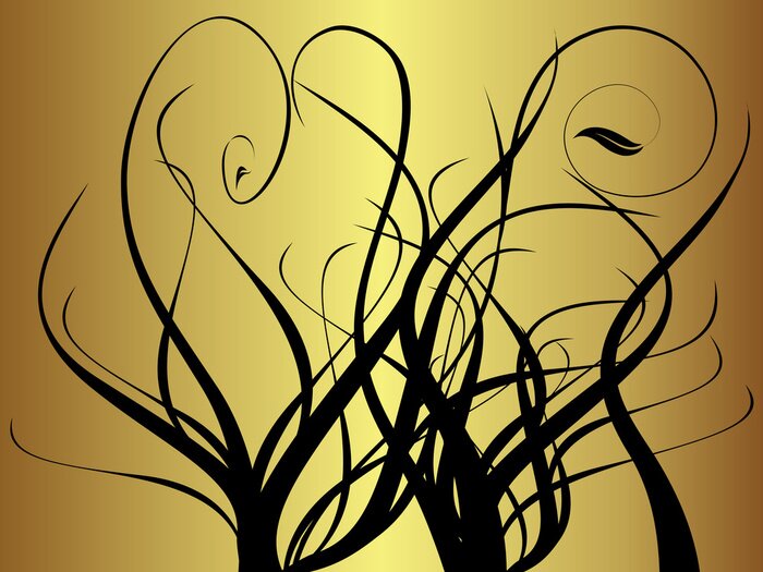 Fototapete Vegetative Muster auf einem goldenen Hintergrund