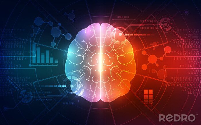 Fototapete Vektor abstrakte menschliche Gehirn auf Technologie Hintergrund darstellen künstliche Intelligenz Konzept, Illustration