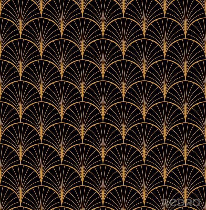 Fototapete Vektor-Blumenart-Nouveau-nahtloses Muster. Geometrische dekorative Blattbeschaffenheit. Retro stilvoller Hintergrund.