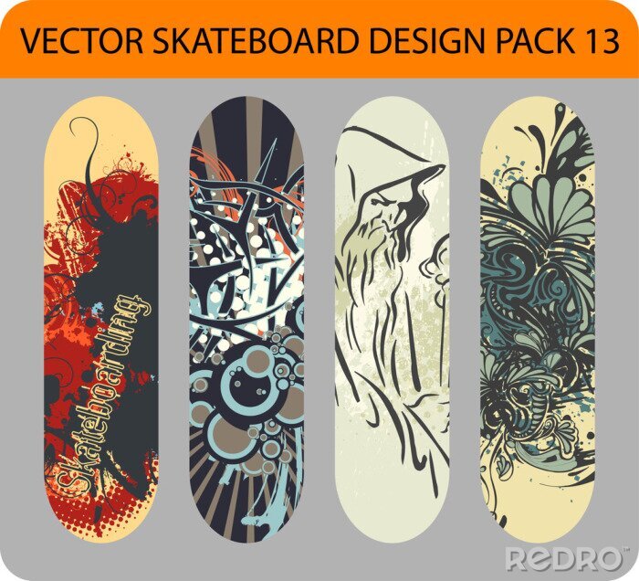 Fototapete Vektor-Satz von 4 Skateboard Designs