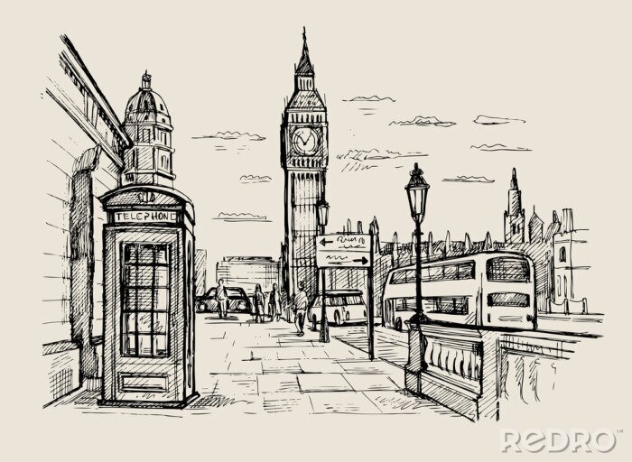 Fototapete Vektor von Hand gezeichneten London