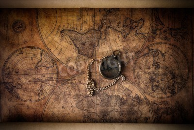 Fototapete Veraltete Weltkarte mit Kompass