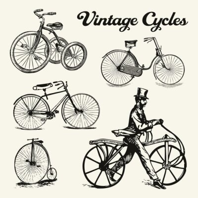 Fototapete Verschiedene Fahrräder im Vintage-Stil