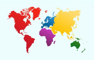 Fototapete Verschiedenfarbige Kontinente auf Weltkarte