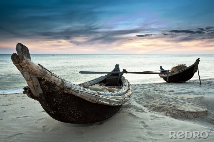 Fototapete Vertäute Boote am Strand
