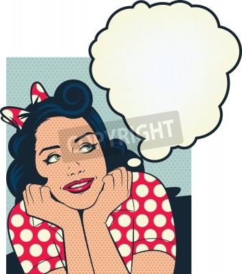 Fototapete Verträumte Frau im Pop-Art-Stil