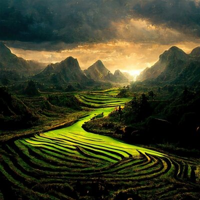 Vietnamesische grüne Felder und Berge