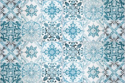 Fototapete Vintage ceramic tiles wall decoration.Turkish ceramic tiles wall background