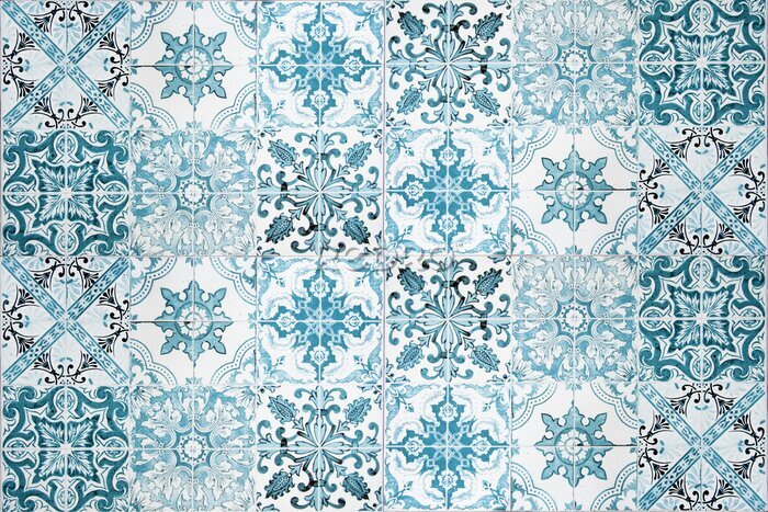Fototapete Vintage ceramic tiles wall decoration.Turkish ceramic tiles wall background