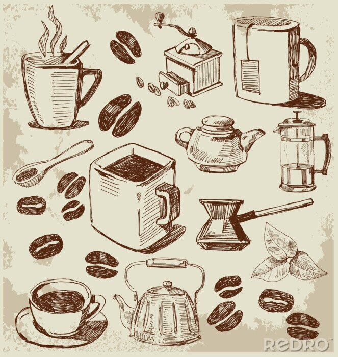 Fototapete Vintage Elemente von Kaffee