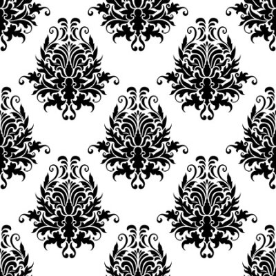 Fototapete Vintage floral seamless pattern with elegance black flowers for fabric and textile design