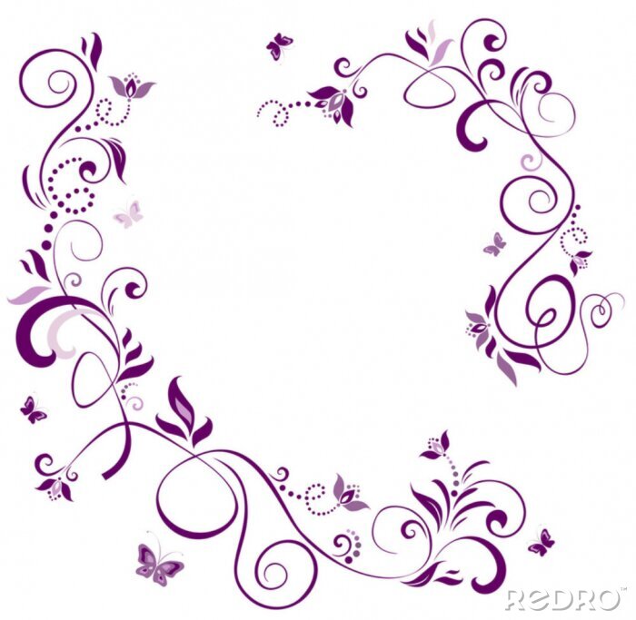 Fototapete Vintage floral violett Grenze