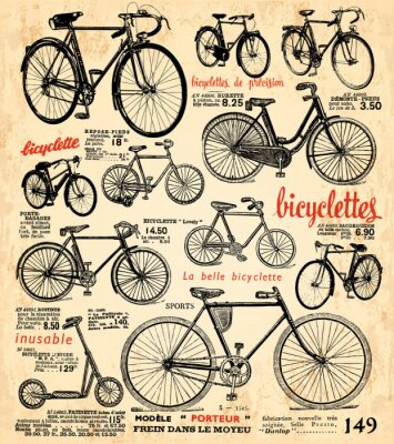 Fototapete Vintage Grafik mit Fahrrädern