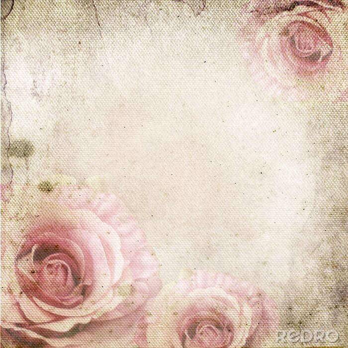 Fototapete Vintage Hintergrund mit Rosen über Retro-Papier
