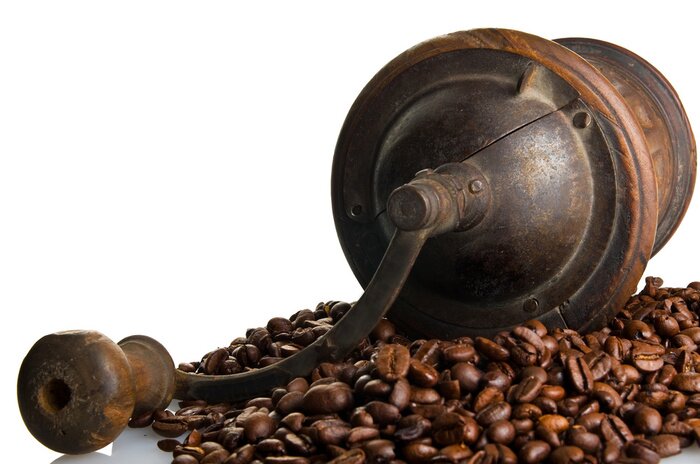 Fototapete Vintage Kaffeemühle und Bohnen