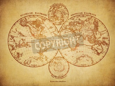 Fototapete Vintage Karte auf den Halbkugeln