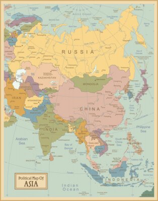 Fototapete Vintage Karte von Asien
