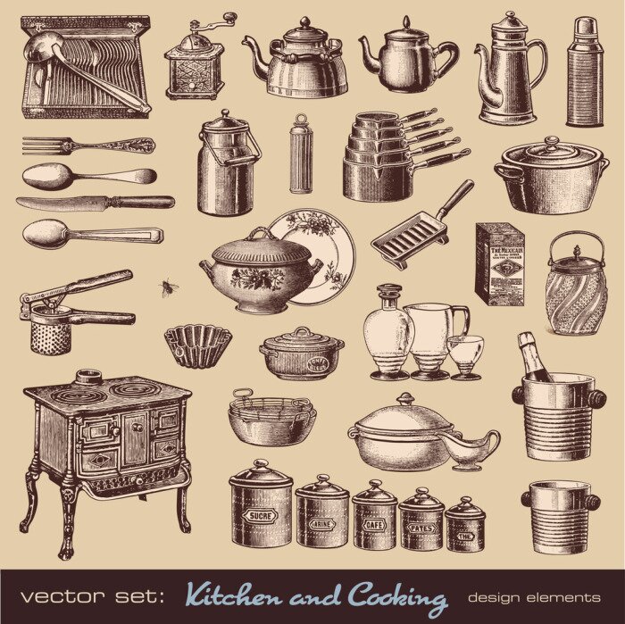 Fototapete Vintage Küche und Kochen