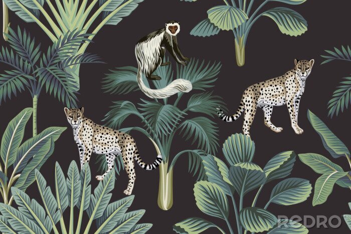 Fototapete Vintage-Muster mit wilden Tieren im Dschungel