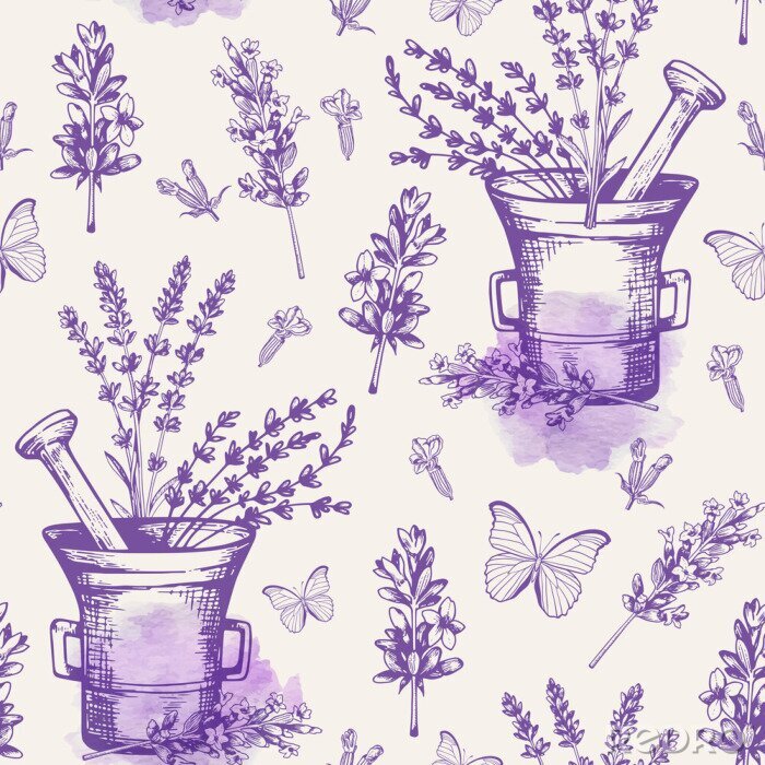 Fototapete Vintage seamless pattern with lavender flowers