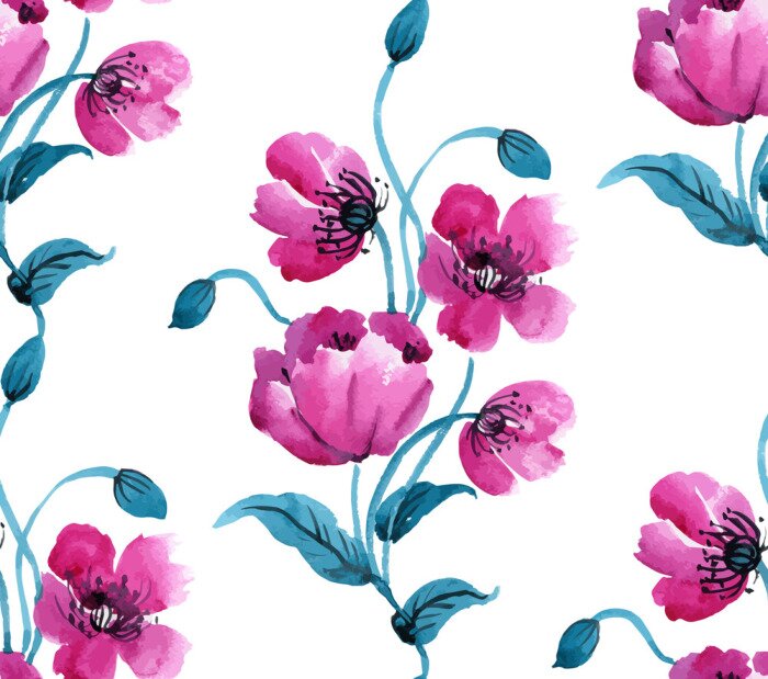 Fototapete Violette Aquarell-Mohnblumen