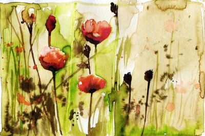 Fototapete Violette Mohnblumen Aquarell