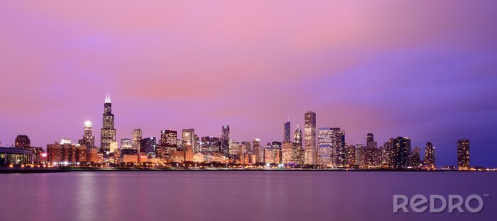 Fototapete Violetter Himmel auf Panorama von Chicago