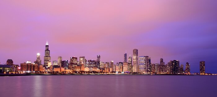 Fototapete Violetter Himmel auf Panorama von Chicago