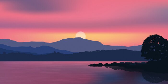 Fototapete Violetter Himmel bei Sonnenuntergang