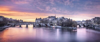 Fototapete Violetter Himmel über Pariser Fluss