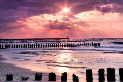 Fototapete Violetter Sonnenuntergang an der Ostsee