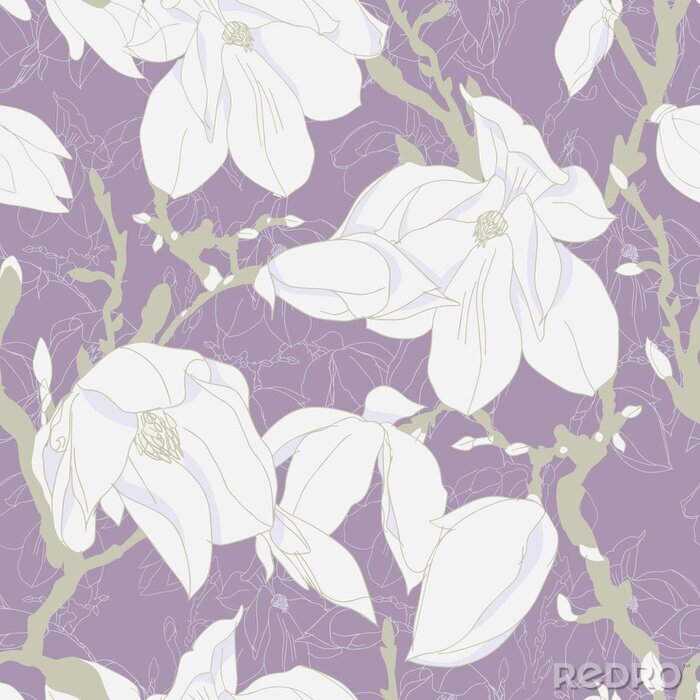 Fototapete Violettes Muster mit Magnolien