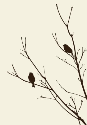 Fototapete Vögel auf einem Baum in minimalistischem Stil