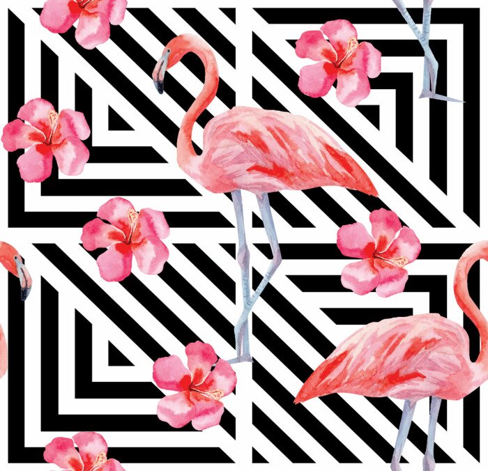 Fototapete Vögel Blumen vor einem Hintergrund der Geometrie