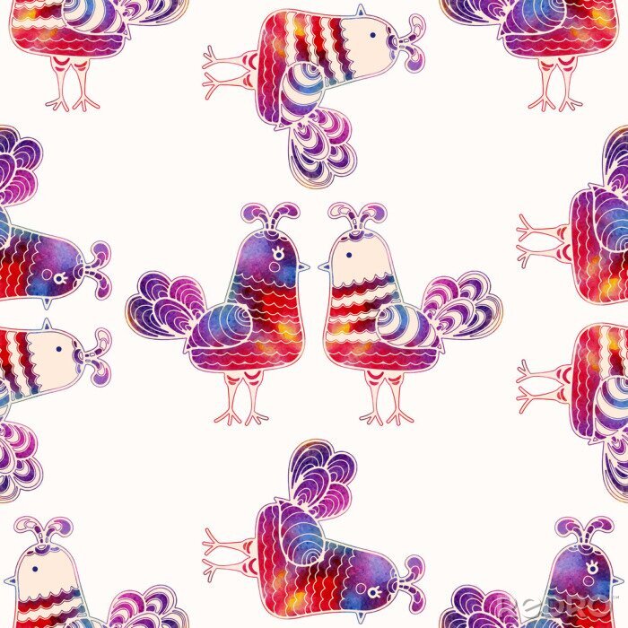 Fototapete Vögel in Violett- und Rosatönen