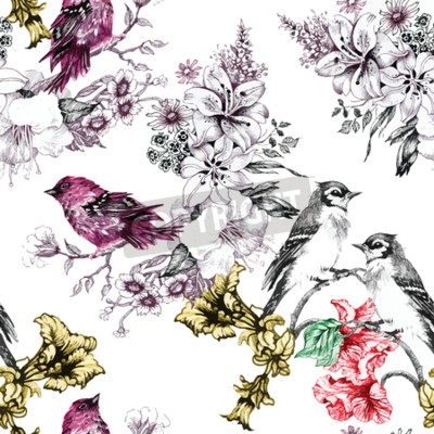 Fototapete Vögel sitzen auf Zweigen