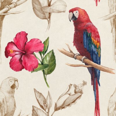 Fototapete Vogel und rote Blume