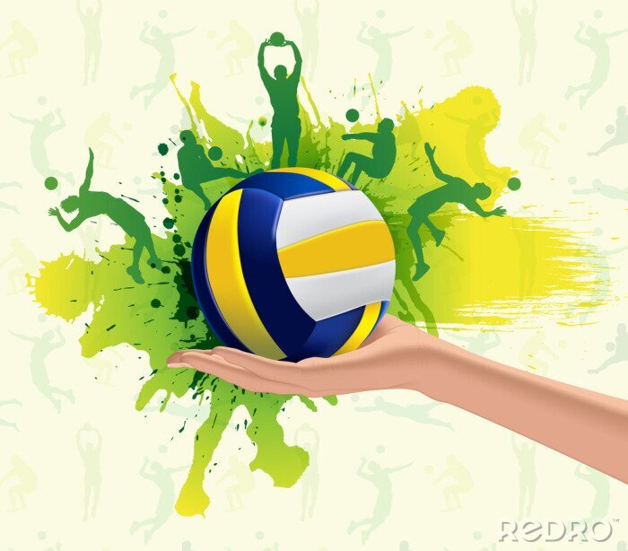 Fototapete Volleyball auf gemaltem Hintergrund