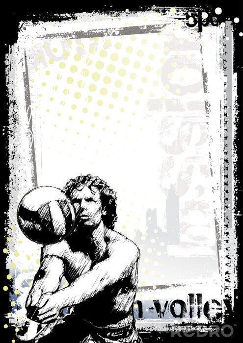 Fototapete Volleyball Schwarz Weiß mit gelben Punkten