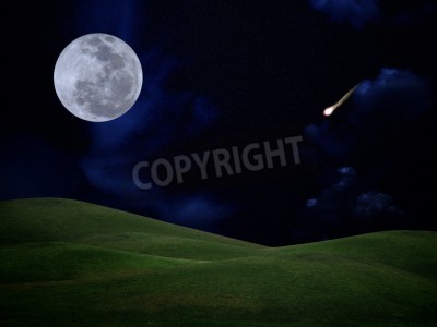 Fototapete Vollmond mit fallendem Stern